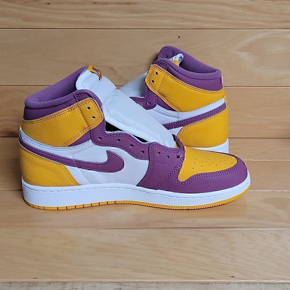 Air Jordan 1 Retro High OG GS Brotherhood University Gold Bordeaux 575441-706 - Picture 7 of 11